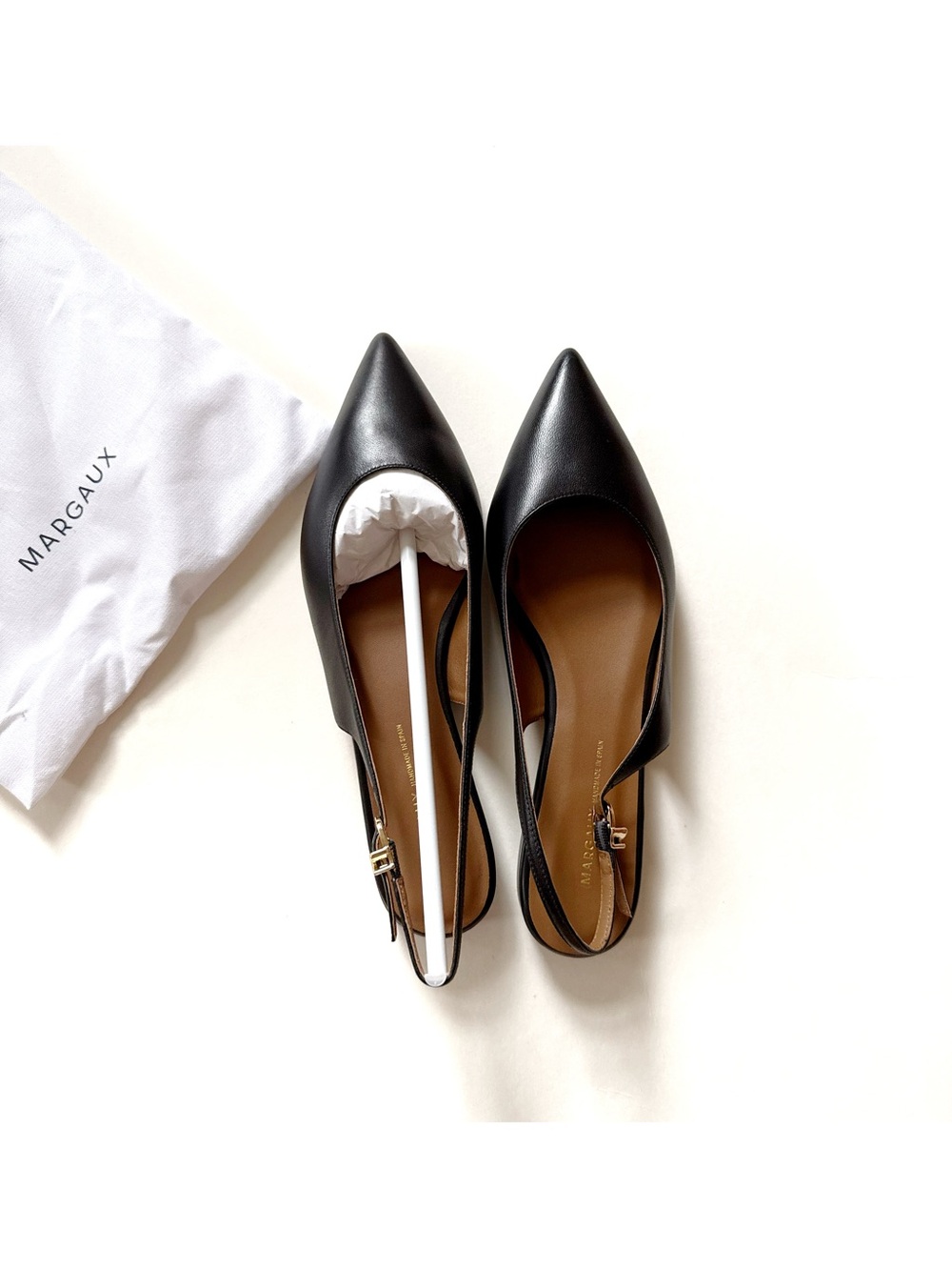 Margaux The Elise Black Pointed Leather Slingback Flats Size 40